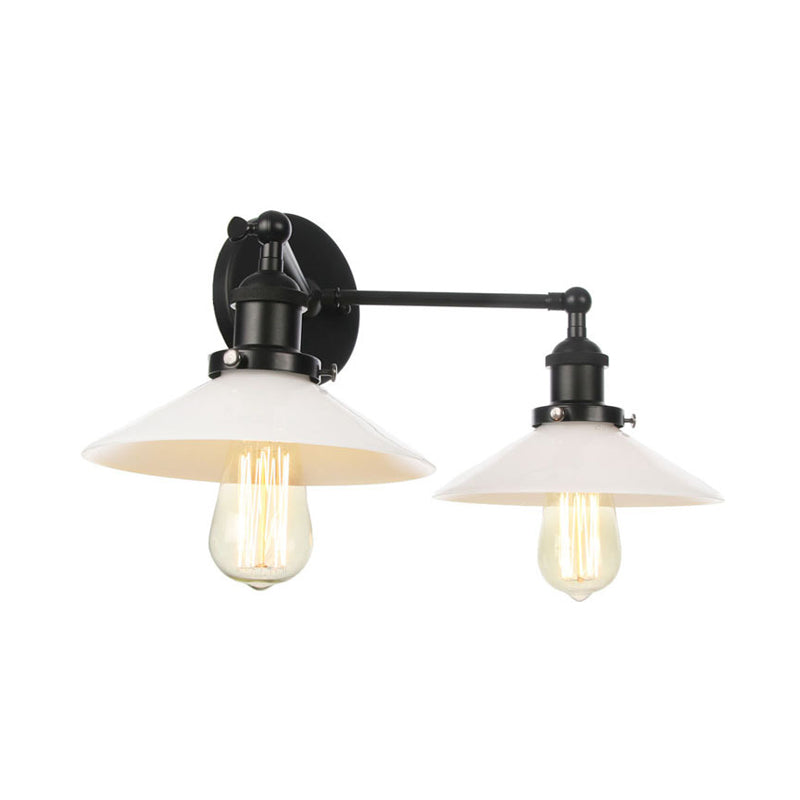 2 Lights Wall Hanging Light Vintage Cone Opal Glass Sconce Lighting Fixture in Bronze/Copper/Brass Clearhalo 'Art deco wall lights' 'Cast Iron' 'Glass' 'Industrial wall lights' 'Industrial' 'Middle century wall lights' 'Modern' 'Rustic wall lights' 'Tiffany' 'Traditional wall lights' 'Wall Lamps & Sconces' 'Wall Lights' Lighting' 315209