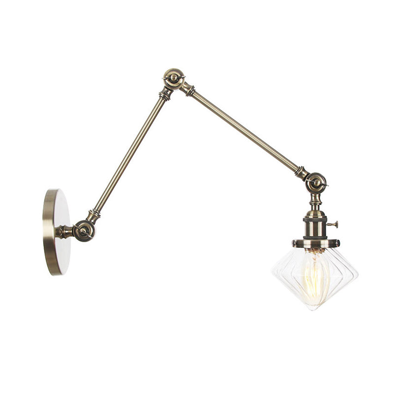 1 Light Dining Room Sconce Light Vintage Black/Bronze/Brass Wall Mounted Lamp with Diamond Clear/Amber Glass Shade, 8"+8"/8"+8"+8" L Adjustable Arm Clearhalo 'Art deco wall lights' 'Cast Iron' 'Glass' 'Industrial wall lights' 'Industrial' 'Middle century wall lights' 'Modern' 'Rustic wall lights' 'Tiffany' 'Traditional wall lights' 'Wall Lamps & Sconces' 'Wall Lights' Lighting' 315325