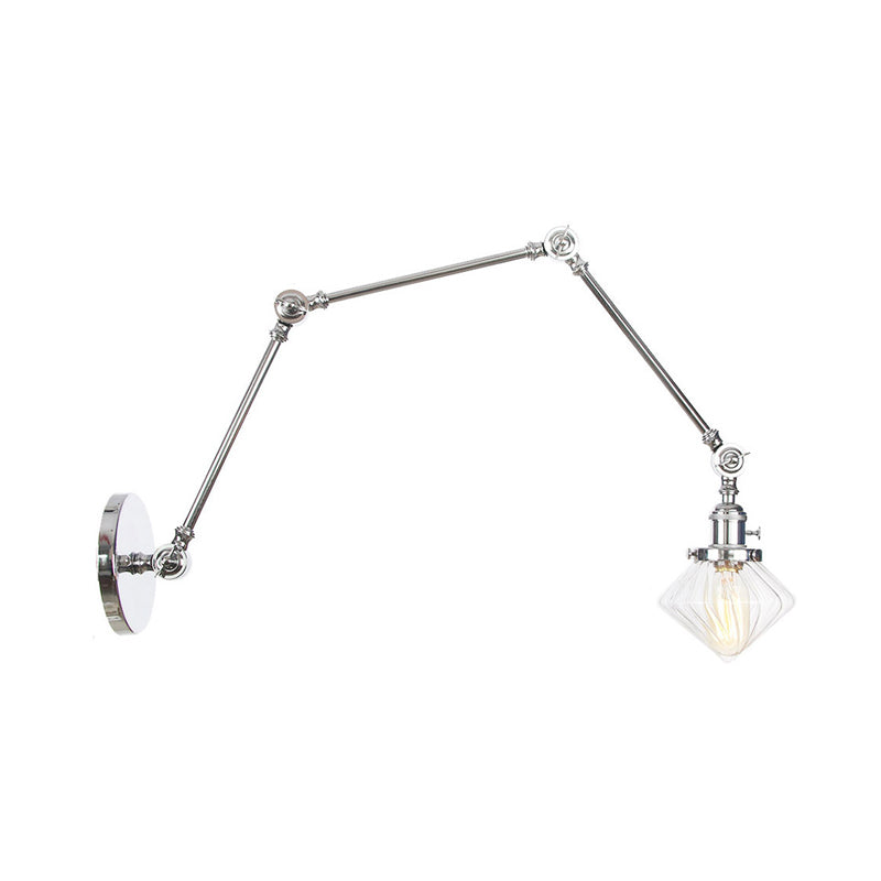 1 Light Dining Room Sconce Light Vintage Black/Bronze/Brass Wall Mounted Lamp with Diamond Clear/Amber Glass Shade, 8"+8"/8"+8"+8" L Adjustable Arm Clearhalo 'Art deco wall lights' 'Cast Iron' 'Glass' 'Industrial wall lights' 'Industrial' 'Middle century wall lights' 'Modern' 'Rustic wall lights' 'Tiffany' 'Traditional wall lights' 'Wall Lamps & Sconces' 'Wall Lights' Lighting' 315326