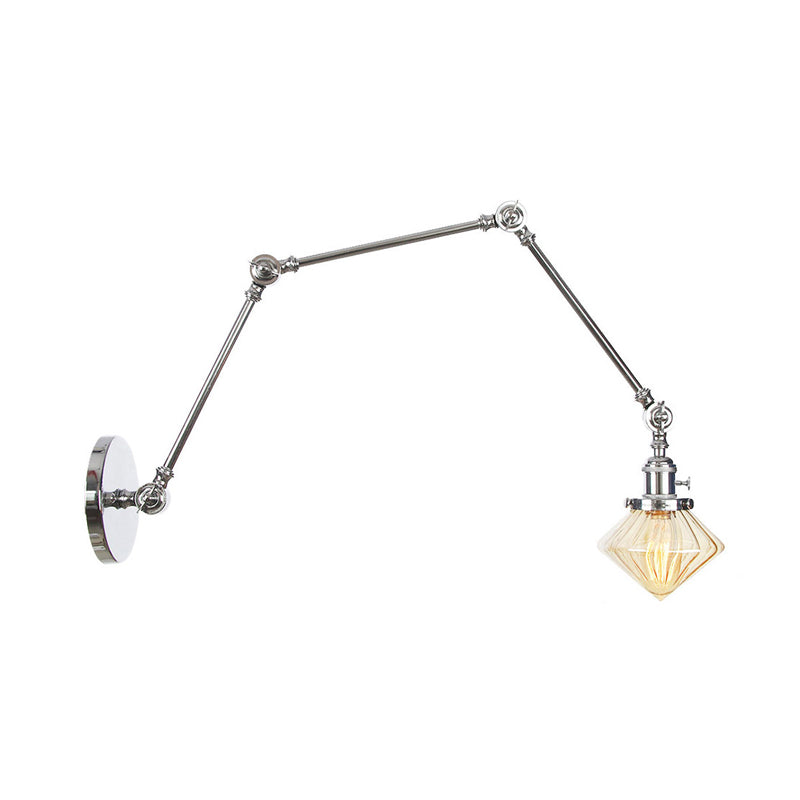 1 Light Dining Room Sconce Light Vintage Black/Bronze/Brass Wall Mounted Lamp with Diamond Clear/Amber Glass Shade, 8"+8"/8"+8"+8" L Adjustable Arm Clearhalo 'Art deco wall lights' 'Cast Iron' 'Glass' 'Industrial wall lights' 'Industrial' 'Middle century wall lights' 'Modern' 'Rustic wall lights' 'Tiffany' 'Traditional wall lights' 'Wall Lamps & Sconces' 'Wall Lights' Lighting' 315327
