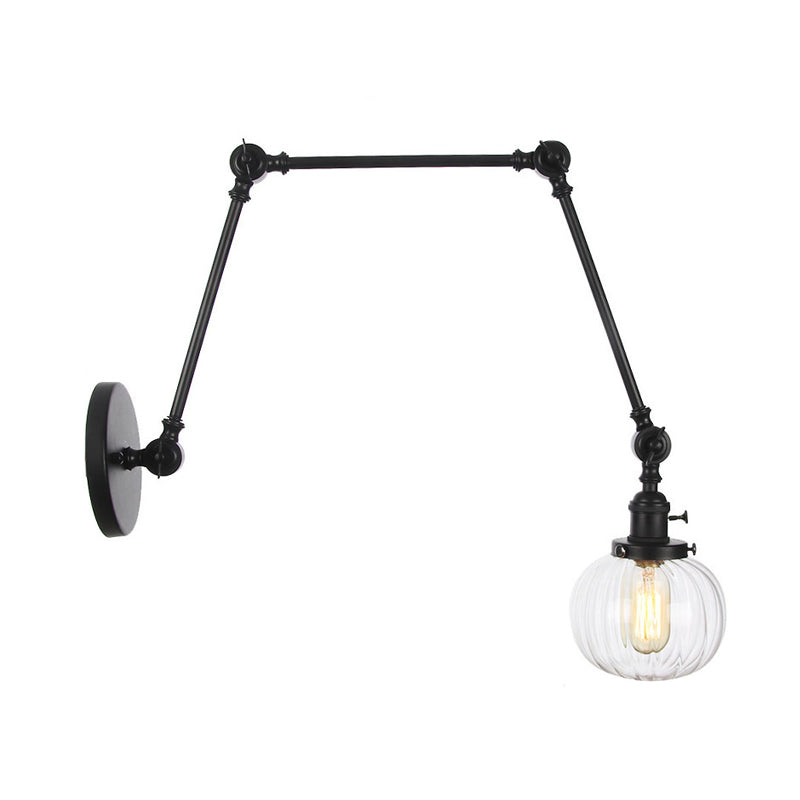 Globe Clear/Amber Glass Wall Mounted Lighting Vintage 1 Light Indoor Sconce in Brass/Chrome/Black with Adjustable Arm, 8"+8"/8"+8"+8" L Clearhalo 'Art deco wall lights' 'Cast Iron' 'Glass' 'Industrial wall lights' 'Industrial' 'Middle century wall lights' 'Modern' 'Rustic wall lights' 'Tiffany' 'Traditional wall lights' 'Wall Lamps & Sconces' 'Wall Lights' Lighting' 315350