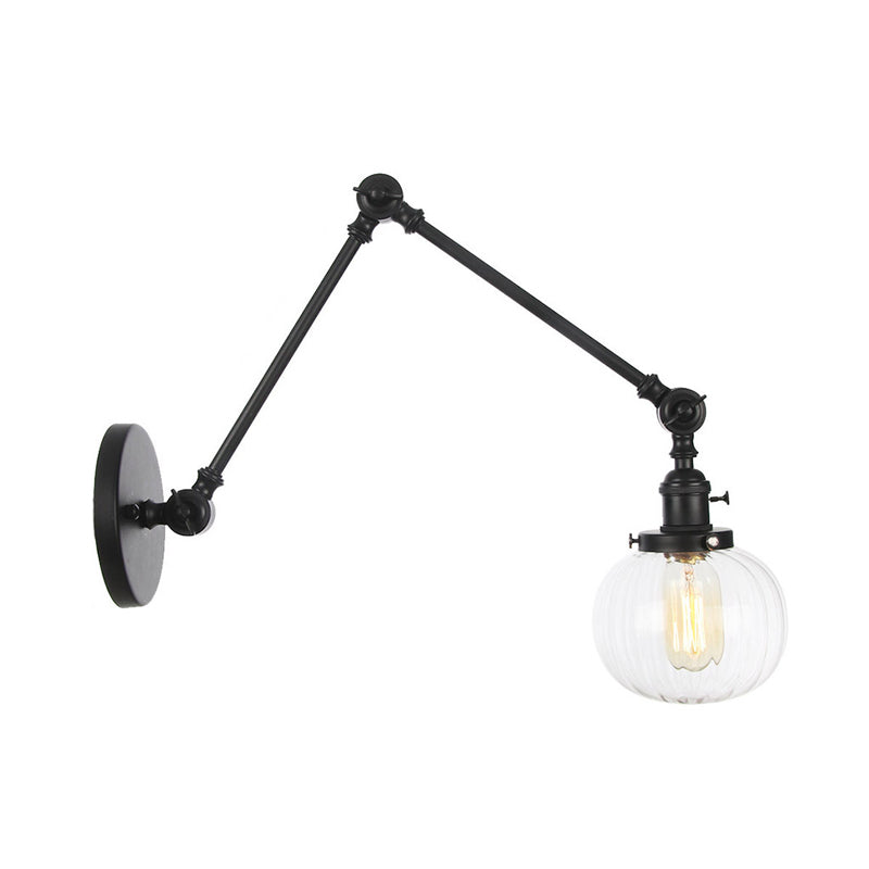 Globe Clear/Amber Glass Wall Mounted Lighting Vintage 1 Light Indoor Sconce in Brass/Chrome/Black with Adjustable Arm, 8"+8"/8"+8"+8" L Clearhalo 'Art deco wall lights' 'Cast Iron' 'Glass' 'Industrial wall lights' 'Industrial' 'Middle century wall lights' 'Modern' 'Rustic wall lights' 'Tiffany' 'Traditional wall lights' 'Wall Lamps & Sconces' 'Wall Lights' Lighting' 315353