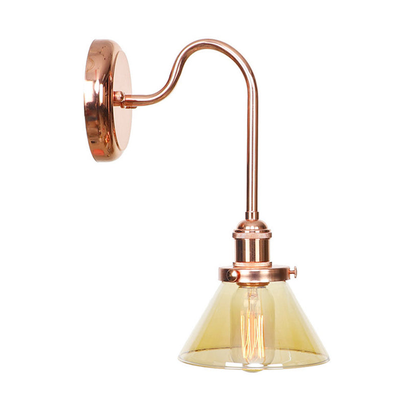 1 Light Cone Sconce Light Vintage Clear/Amber Glass Wall Lighting Fixture for Living Room Clearhalo 'Art deco wall lights' 'Cast Iron' 'Glass' 'Industrial wall lights' 'Industrial' 'Middle century wall lights' 'Modern' 'Rustic wall lights' 'Tiffany' 'Traditional wall lights' 'Wall Lamps & Sconces' 'Wall Lights' Lighting' 315391