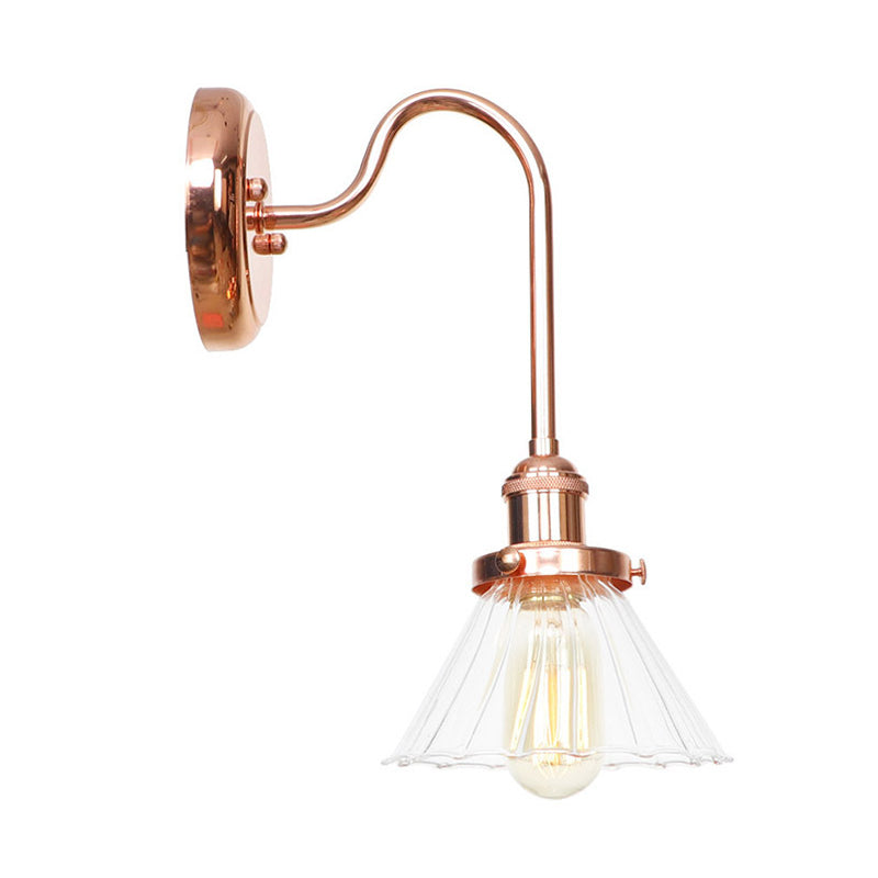 1 Light Cone Sconce Light Vintage Clear/Amber Glass Wall Lighting Fixture for Living Room Clearhalo 'Art deco wall lights' 'Cast Iron' 'Glass' 'Industrial wall lights' 'Industrial' 'Middle century wall lights' 'Modern' 'Rustic wall lights' 'Tiffany' 'Traditional wall lights' 'Wall Lamps & Sconces' 'Wall Lights' Lighting' 315394
