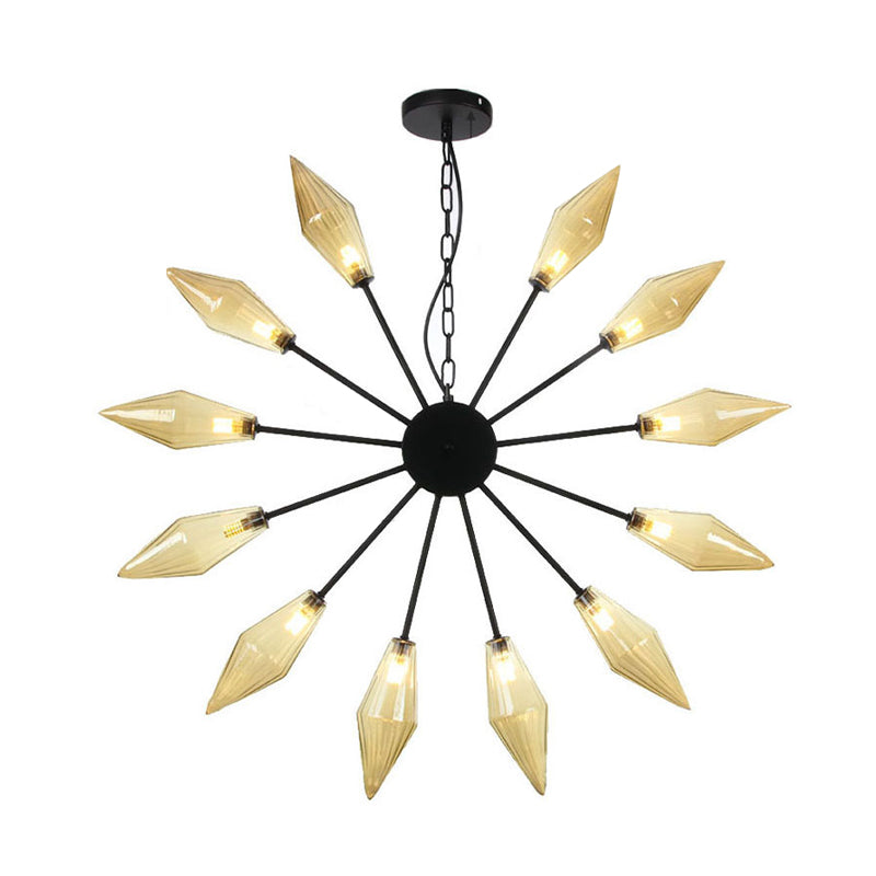 6/9/12 Lights Chandelier Lamp Industrial Sputnik Amber/Clear Glass Ceiling Light Fixture in Black/Copper/Chrome Clearhalo 'Ceiling Lights' 'Chandeliers' 'Glass shade' 'Glass' 'Industrial Chandeliers' 'Industrial' 'Middle Century Chandeliers' 'Pendant Lights' 'Tiffany' Lighting' 315412