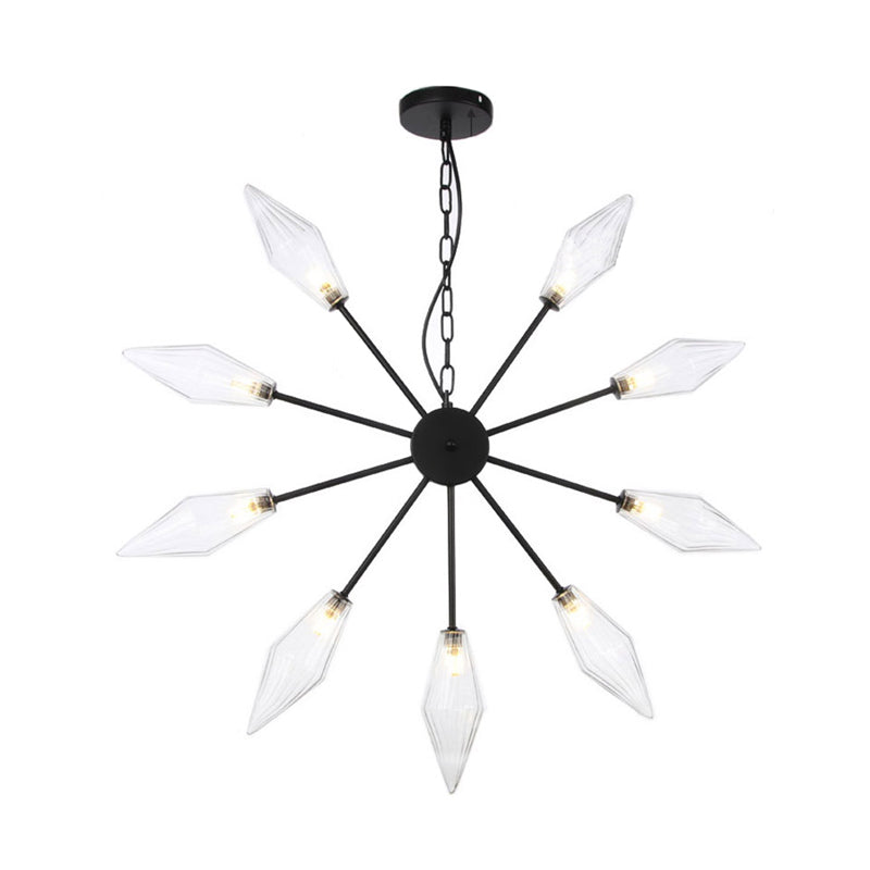 6/9/12 Lights Chandelier Lamp Industrial Sputnik Amber/Clear Glass Ceiling Light Fixture in Black/Copper/Chrome Clearhalo 'Ceiling Lights' 'Chandeliers' 'Glass shade' 'Glass' 'Industrial Chandeliers' 'Industrial' 'Middle Century Chandeliers' 'Pendant Lights' 'Tiffany' Lighting' 315415