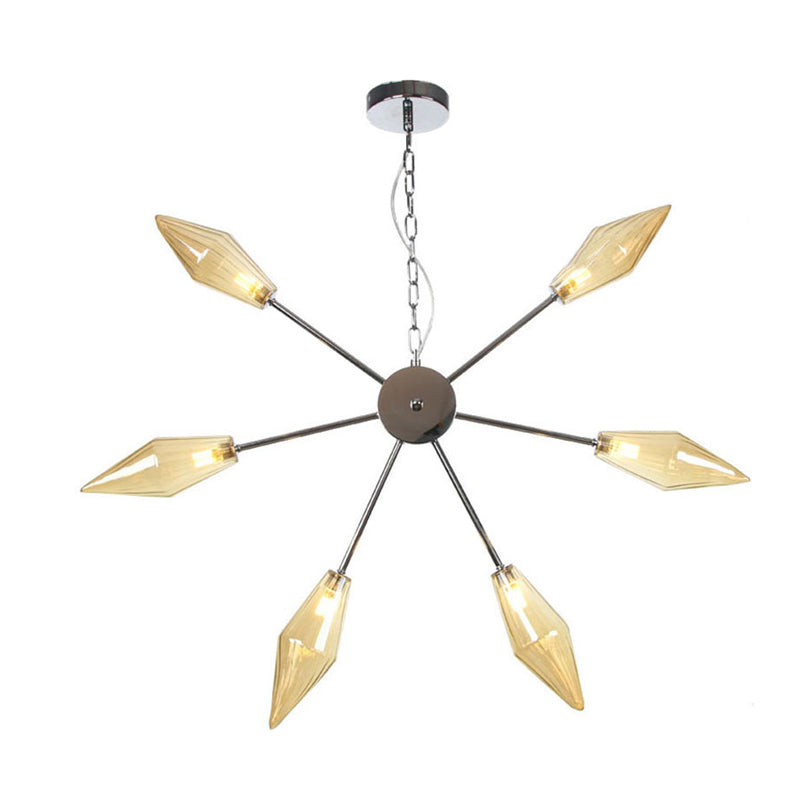 6/9/12 Lights Chandelier Lamp Industrial Sputnik Amber/Clear Glass Ceiling Light Fixture in Black/Copper/Chrome Clearhalo 'Ceiling Lights' 'Chandeliers' 'Glass shade' 'Glass' 'Industrial Chandeliers' 'Industrial' 'Middle Century Chandeliers' 'Pendant Lights' 'Tiffany' Lighting' 315418