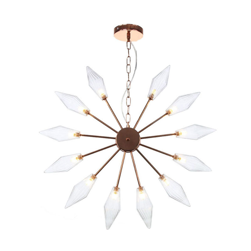 6/9/12 Lights Chandelier Lamp Industrial Sputnik Amber/Clear Glass Ceiling Light Fixture in Black/Copper/Chrome Clearhalo 'Ceiling Lights' 'Chandeliers' 'Glass shade' 'Glass' 'Industrial Chandeliers' 'Industrial' 'Middle Century Chandeliers' 'Pendant Lights' 'Tiffany' Lighting' 315436