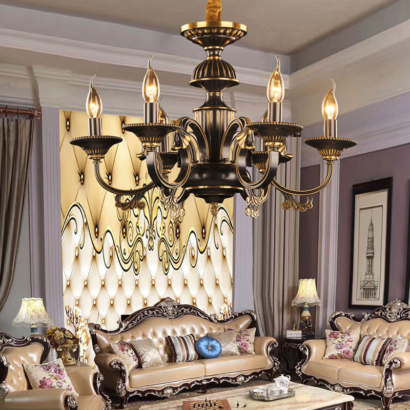 6 Heads Metal Pendant Chandelier Rustic Black and Gold Candle Living Room Ceiling Lamp Fixture Black-Gold Clearhalo 'Ceiling Lights' 'Chandeliers' Lighting' options 315714_bbe68393-654d-4503-9ece-7f2e8a275bef