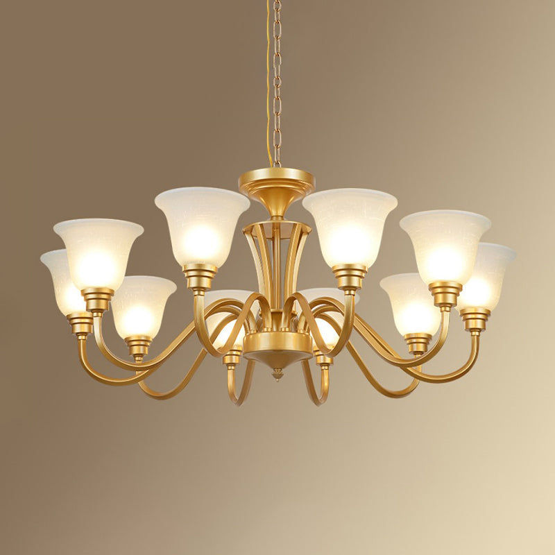 Sputnik Metal Chandelier Lighting Vintage 3/5/6 Bulbs Living Room Ceiling Pendant in Gold with Flared White Glass Shade Clearhalo 'Ceiling Lights' 'Chandeliers' 'Glass shade' 'Glass' Lighting' 315743