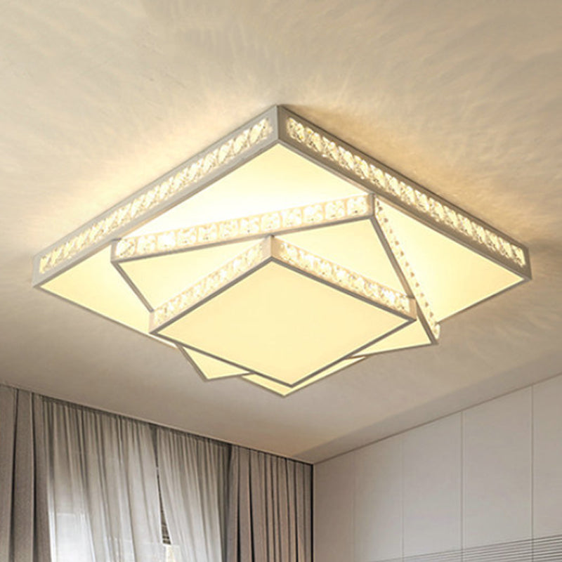 Square Ceiling Lamp Modern Acrylic LED White Flush Mount Lighting in White/3 Color Light, 16"/19.5"/23.5" Wide White Clearhalo 'Ceiling Lights' 'Close To Ceiling Lights' 'Close to ceiling' 'Flush mount' Lighting' 316394