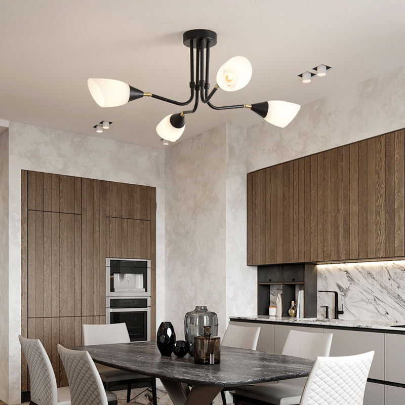 Modernism 4/6/8 Bulbs Ceiling Chandelier Black Flared Hanging Pendant Light with Milky Glass Shade Clearhalo 'Ceiling Lights' 'Chandeliers' 'Glass shade' 'Glass' 'Modern Chandeliers' 'Modern' Lighting' 316433