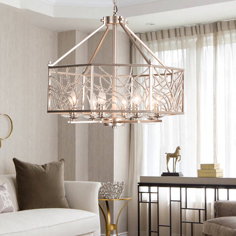 Candlestick Living Room Chandelier Minimalism Crystal 6/8 Lights Champagne Silver Pendant Lamp Clearhalo 'Ceiling Lights' 'Chandeliers' Lighting' options 317186