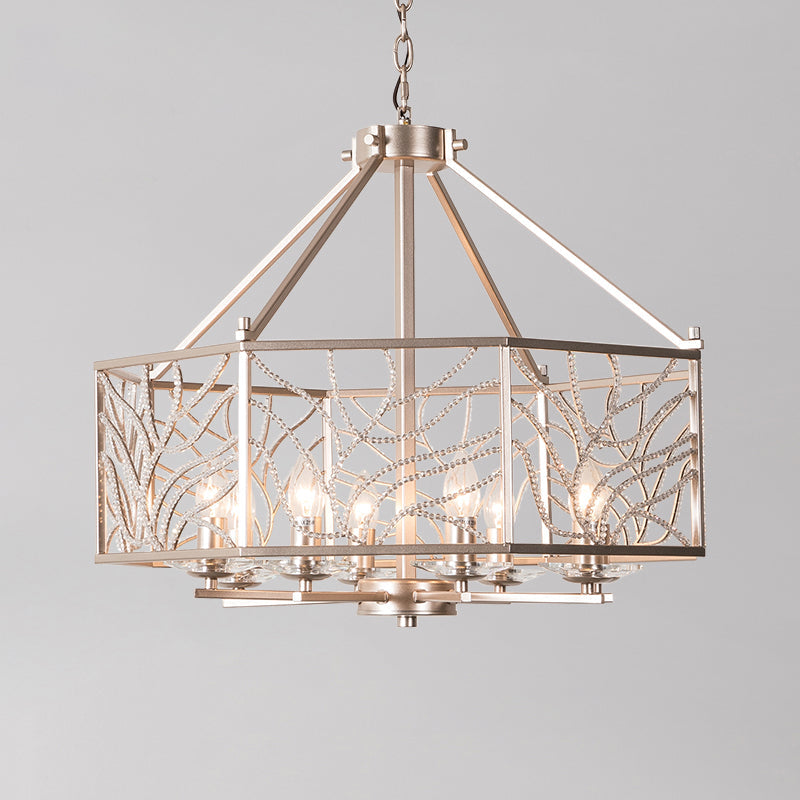 Candlestick Living Room Chandelier Minimalism Crystal 6/8 Lights Champagne Silver Pendant Lamp Clearhalo 'Ceiling Lights' 'Chandeliers' Lighting' options 317188