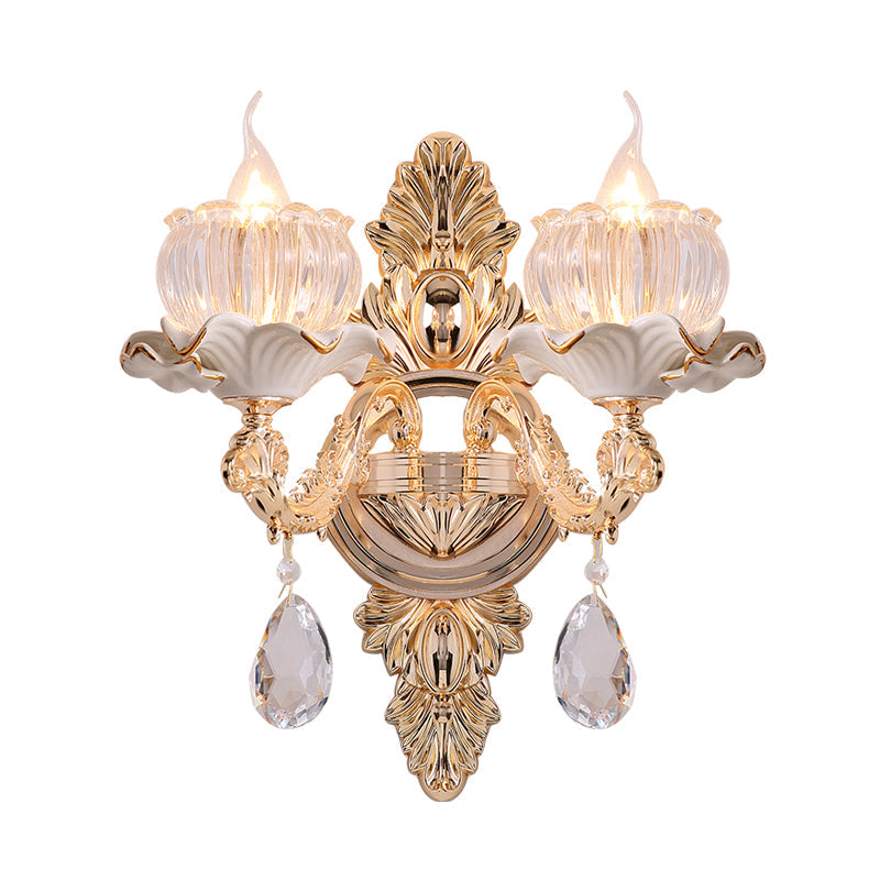 White/Blue 1/2 Lights Wall Lighting Traditional Translucent Crystal Candle LED Wall Mount Light 2.0 White Clearhalo 'Wall Lamps & Sconces' 'Wall Lights' Lighting' 317504