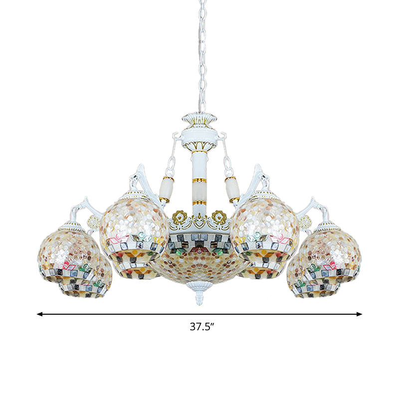 White Mosaic Pendant Chandelier Tiffany 5/9/11 Lights Shell Ceiling Suspension Lamp for Living Room Clearhalo 'Ceiling Lights' 'Chandeliers' 'Industrial' 'Middle Century Chandeliers' 'Tiffany Chandeliers' 'Tiffany close to ceiling' 'Tiffany' Lighting' 317527