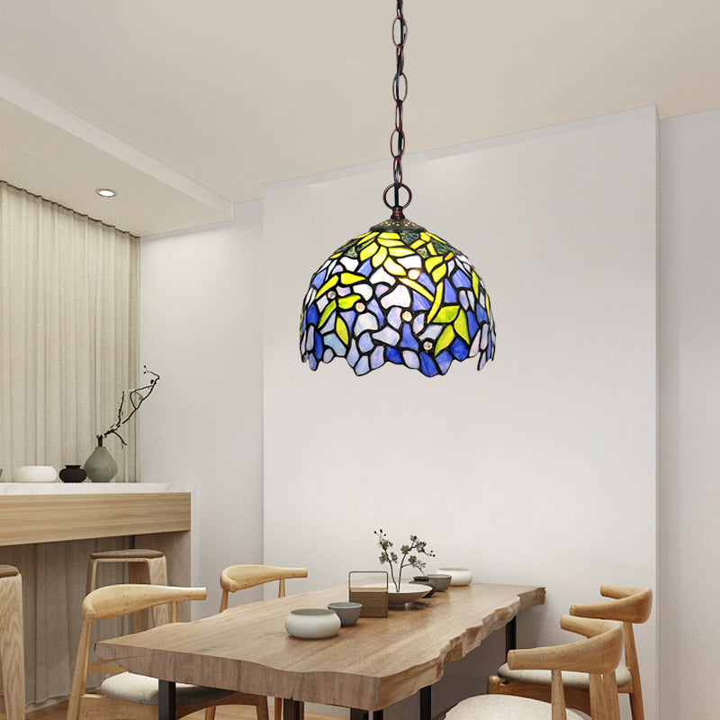1/2 Lights Dome Hanging Chandelier Tiffany Yellow Cut Glass Pendant Lamp for Kitchen, 8"/12"/16" W Yellow 8" Clearhalo 'Ceiling Lights' 'Chandeliers' 'Industrial' 'Middle Century Chandeliers' 'Tiffany Chandeliers' 'Tiffany close to ceiling' 'Tiffany' Lighting' 317672