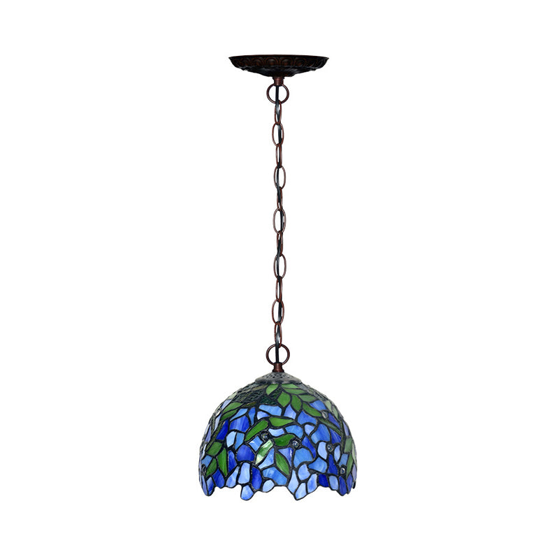 1/2 Lights Dome Hanging Chandelier Tiffany Yellow Cut Glass Pendant Lamp for Kitchen, 8"/12"/16" W Clearhalo 'Ceiling Lights' 'Chandeliers' 'Industrial' 'Middle Century Chandeliers' 'Tiffany Chandeliers' 'Tiffany close to ceiling' 'Tiffany' Lighting' 317675