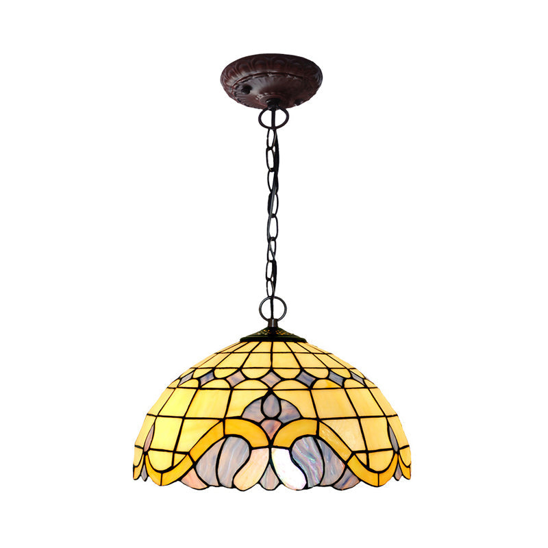 Domed Drop Pendant Tiffany-Style Blue Stained Glass 12"/16" W 1 Light Coffee Chandelier Light for Dining Room Blue 16" Clearhalo 'Ceiling Lights' 'Chandeliers' 'Industrial' 'Middle Century Chandeliers' 'Pendant Lights' 'Tiffany Chandeliers' 'Tiffany close to ceiling' 'Tiffany' Lighting' 317745