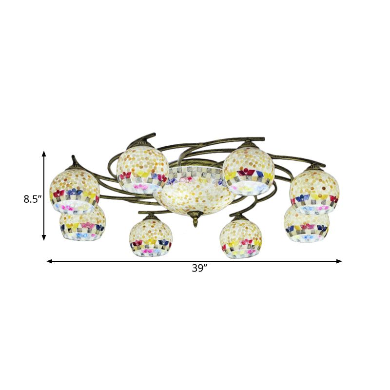 Shell Globe Semi Flush Ceiling Light Mediterranean 3/9/11 Lights White/Colorful Lighting Fixture for Living Room Clearhalo 'Ceiling Lights' 'Close To Ceiling Lights' 'Close to ceiling' 'Flush mount' Lighting' 317944