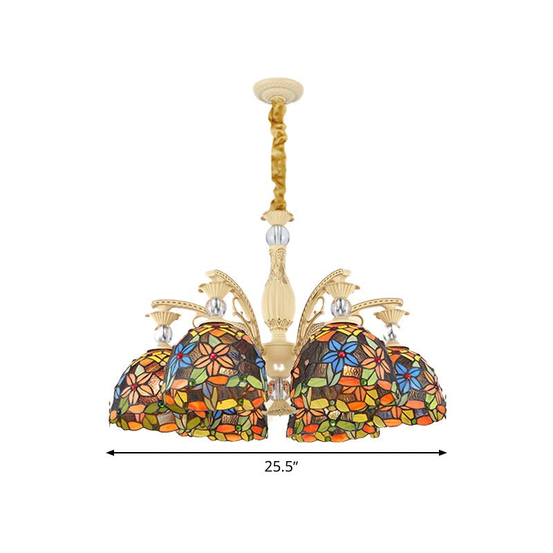 Mediterranean Floral Chandelier Lighting 6/9/11 Lights Stained Art Glass Pendant Light Kit in Orange Clearhalo 'Ceiling Lights' 'Chandeliers' 'Industrial' 'Middle Century Chandeliers' 'Tiffany Chandeliers' 'Tiffany close to ceiling' 'Tiffany' Lighting' 318421