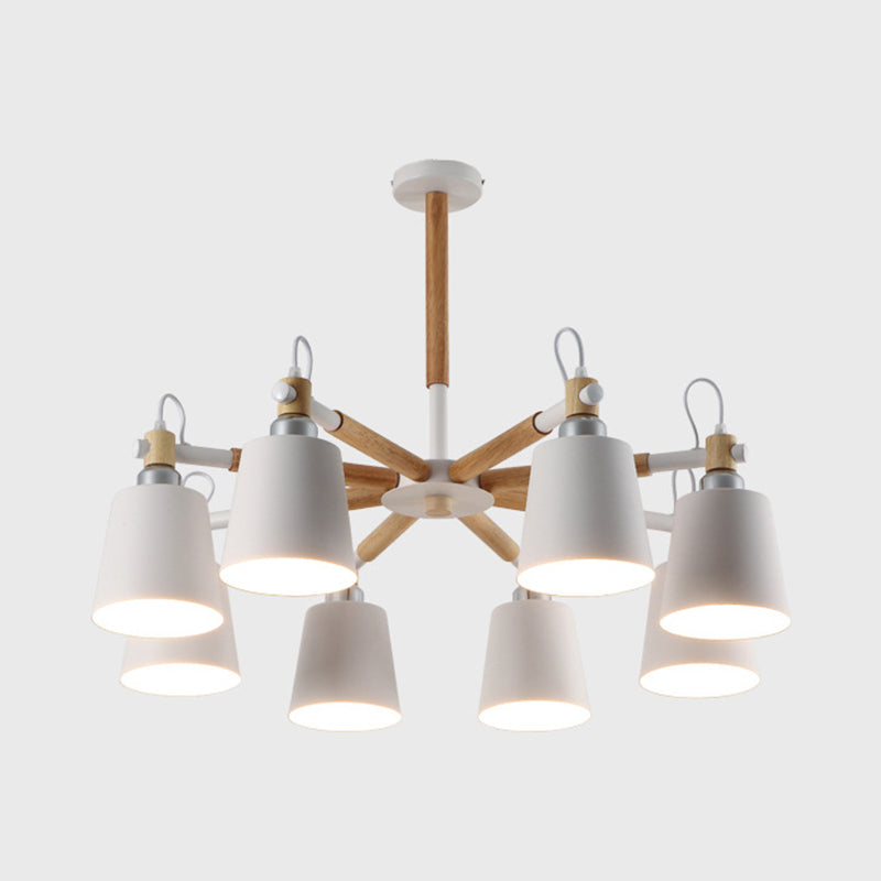 Tapered Shade Living Room Hanging Lights Iron 8 Bulbs Nordic Hanging Chandelier White Clearhalo 'Ceiling Lights' 'Chandeliers' Lighting' options 31954_97b3d1de-a37b-4aa5-9eb7-8b3cd596a7e7