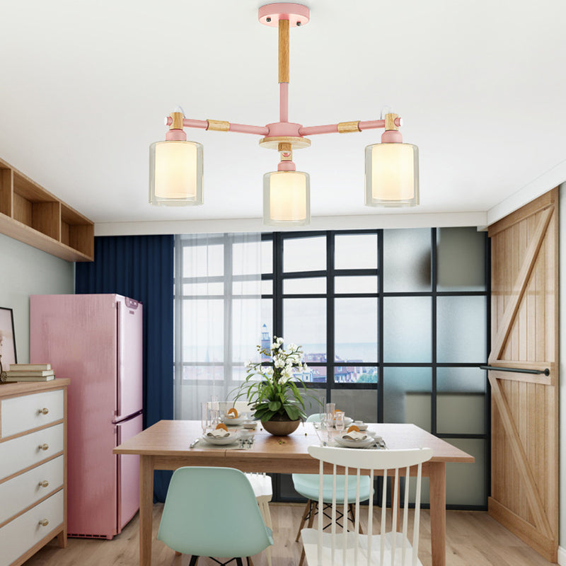 Living Room Cylinder Hanging Pendant Fixture Metal 3 Lights Modern Pendant Lighting Clearhalo 'Ceiling Lights' 'Chandeliers' 'Glass shade' 'Glass' Lighting' 32037