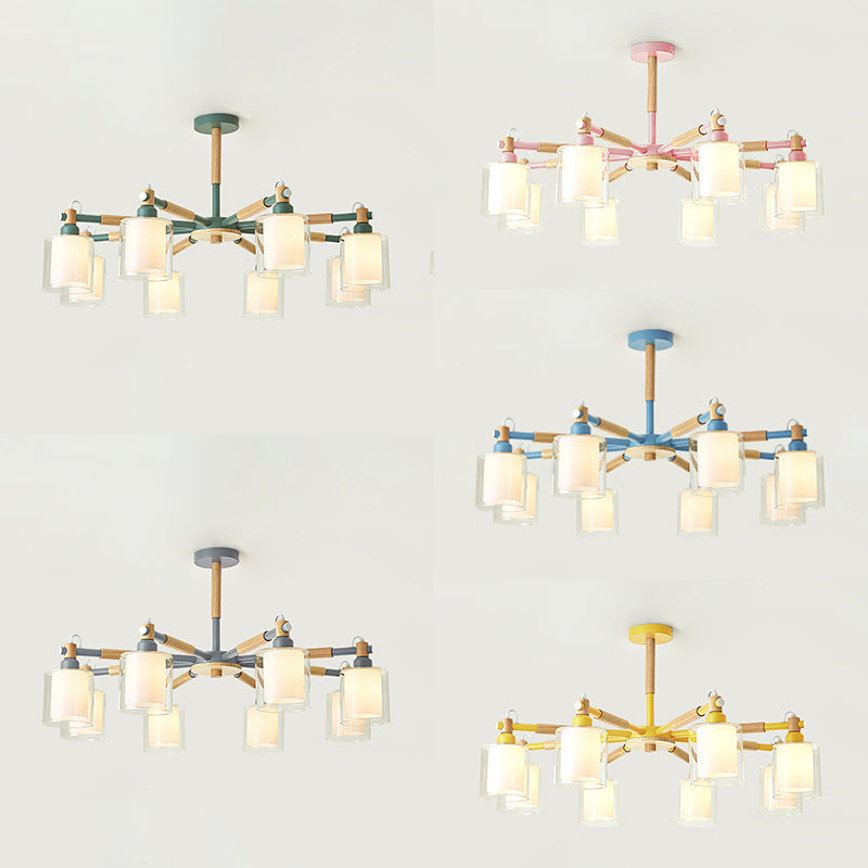 Living Room Cylinder Hanging Lights 8 Lights Modern Style Pendant Light Fixture Clearhalo 'Ceiling Lights' 'Chandeliers' 'Glass shade' 'Glass' Lighting' 32059