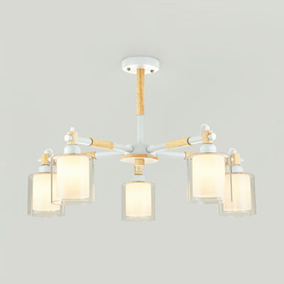 Modern Contemporary Cylinder Pendant Lamps 5 Lights Glass Hanging Chandelier for Dining Room White Clearhalo 'Ceiling Lights' 'Chandeliers' Lighting' options 32075_2c06d1c9-64d3-4bd4-95af-0a0877154076