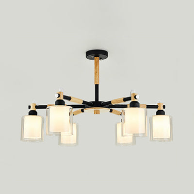 Bedroom Cylinder Hanging Lamp Glass 6 Lights Chic Modern Hanging Pendant Fixture Black Clearhalo 'Ceiling Lights' 'Chandeliers' 'Glass shade' 'Glass' 'Island Lights' Lighting' 32077