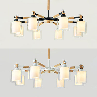 Glass Circular Column Hanging Lights 6 Lights Nordic Pendant Light Fixture for Living Room Clearhalo 'Ceiling Lights' 'Chandeliers' 'Glass shade' 'Glass' 'Pendant Lights' Lighting' 32083