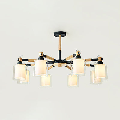 Glass Circular Column Hanging Lights 6 Lights Nordic Pendant Light Fixture for Living Room Black Clearhalo 'Ceiling Lights' 'Chandeliers' 'Glass shade' 'Glass' 'Pendant Lights' Lighting' 32085