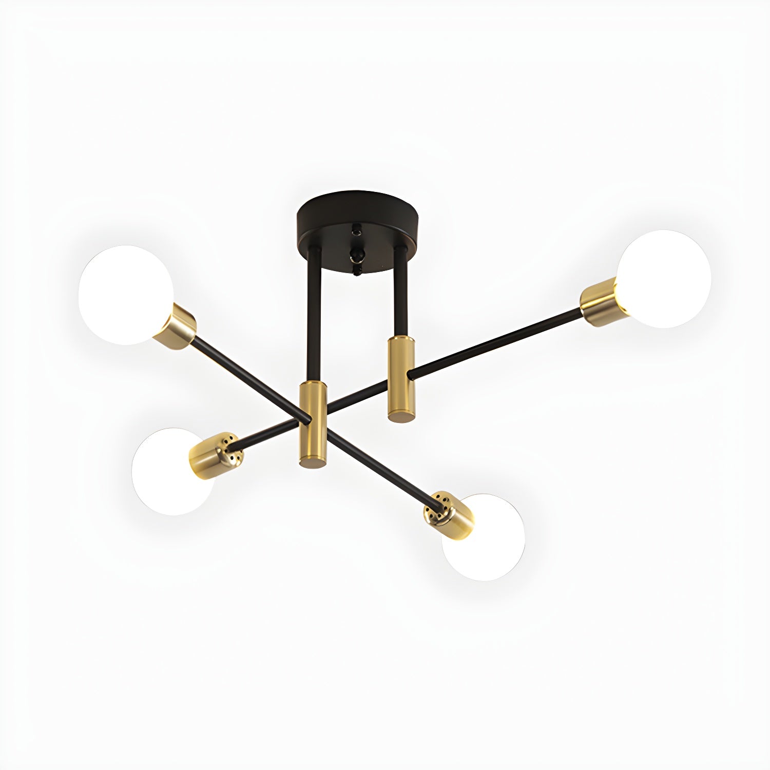 Black and Gold Semi Flush Mount in Industrial Creative Style Wrought Iron Radial Ceiling Light