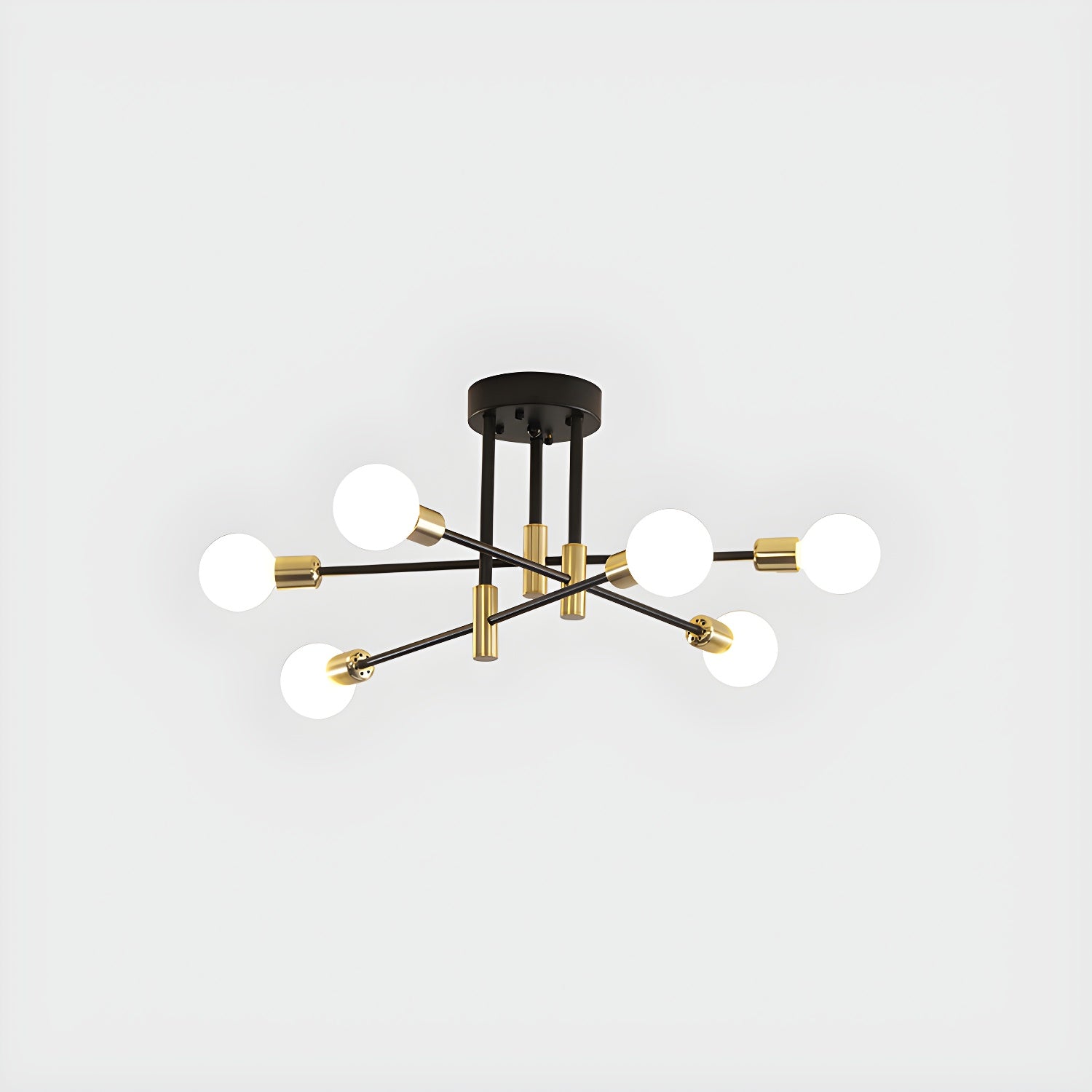Black and Gold Semi Flush Mount in Industrial Creative Style Wrought Iron Radial Ceiling Light