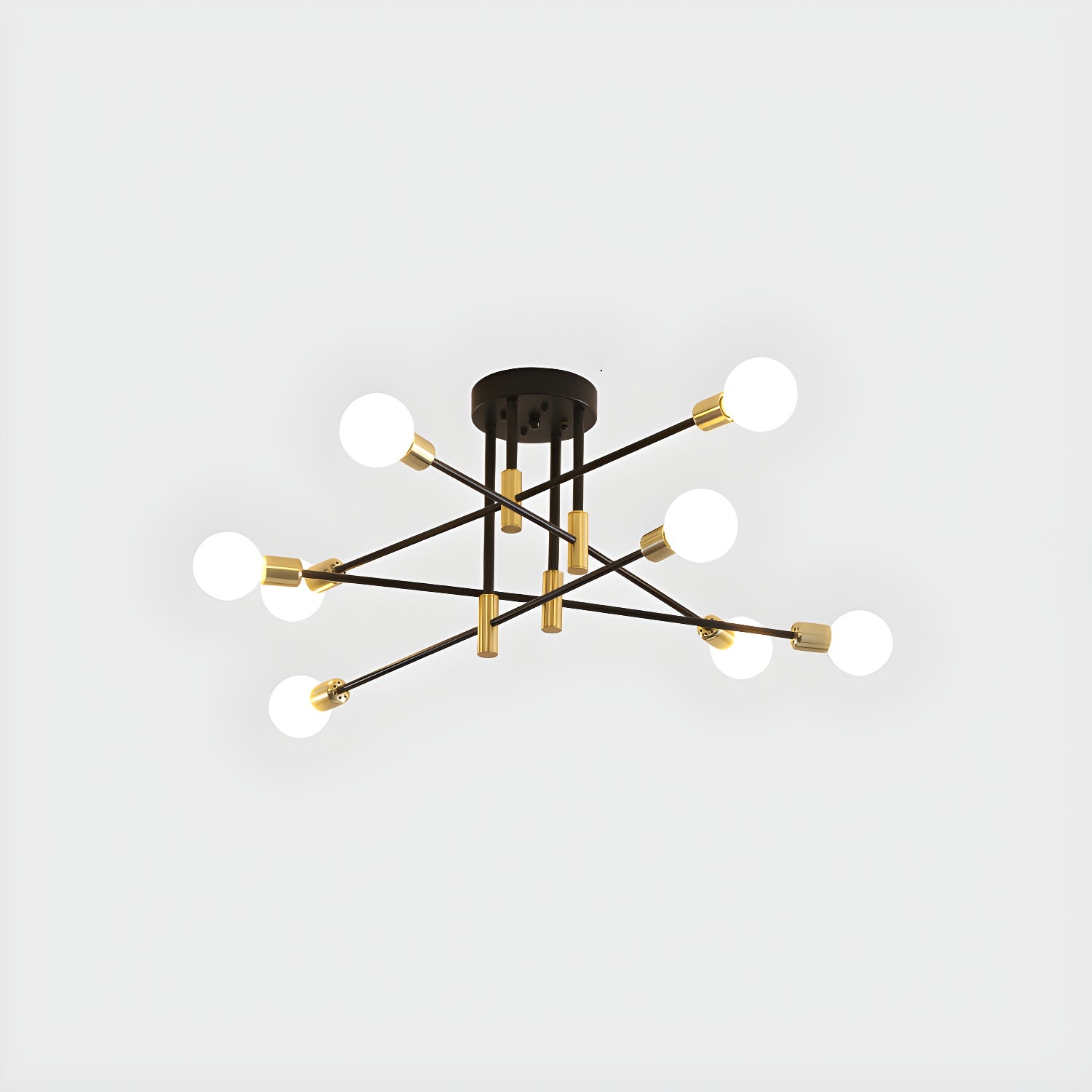 Black and Gold Semi Flush Mount in Industrial Creative Style Wrought Iron Radial Ceiling Light