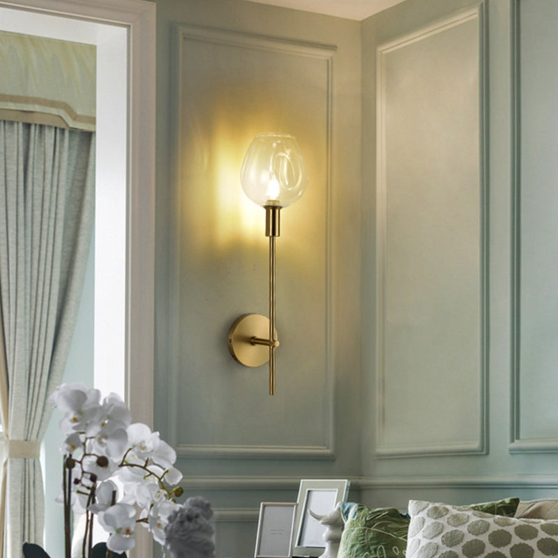 Clear Glass Cup Sconce Light Modern 1 Head Wall Mounted Lamp in Gold with Metal Pencil Arm Clearhalo 'Cast Iron' 'Glass' 'Industrial' 'Modern wall lights' 'Modern' 'Tiffany' 'Traditional wall lights' 'Wall Lamps & Sconces' 'Wall Lights' Lighting' 324168
