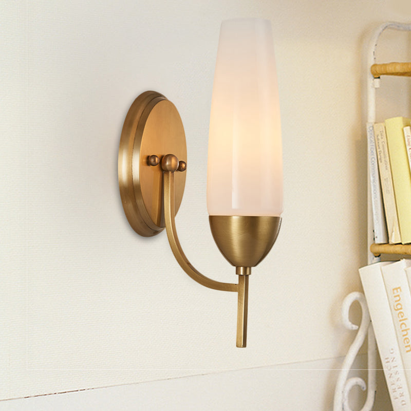 Contemporary 1 Bulb Wall Lamp Brass Conical Sconce Light Fixture with Milky Glass Shade Clearhalo 'Cast Iron' 'Glass' 'Industrial' 'Modern wall lights' 'Modern' 'Tiffany' 'Traditional wall lights' 'Wall Lamps & Sconces' 'Wall Lights' Lighting' 324176