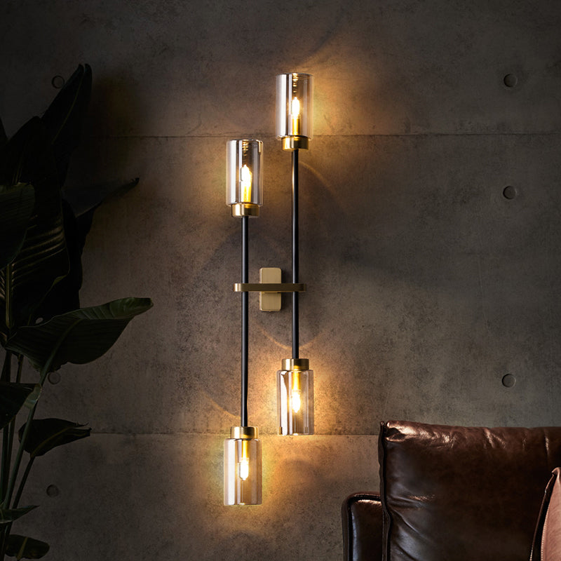 Modernist Cylinder Sconce Light Smoke Gray Glass 4 Heads Bedroom Wall Mounted Lamp Smoke Gray Clearhalo 'Cast Iron' 'Glass' 'Industrial' 'Modern wall lights' 'Modern' 'Tiffany' 'Traditional wall lights' 'Wall Lamps & Sconces' 'Wall Lights' Lighting' 324230