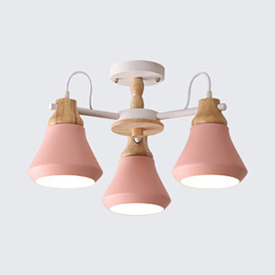 Pink Pyramid Hanging Lamp Fixture 3/6/8 Lights Modern Nordic Metal Chandelier for Kindergarten 3 Pink Clearhalo 'Ceiling Lights' 'Chandeliers' Lighting' options 32437_f4ed4008-cf25-4534-8247-e60c406b637d