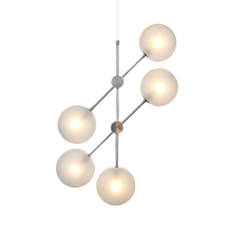 Modern Globe Chandelier Lighting Textured White Glass 5 Bulbs Bedroom Ceiling Suspension Lamp Clearhalo 'Ceiling Lights' 'Chandeliers' 'Glass shade' 'Glass' 'Modern Chandeliers' 'Modern' Lighting' 324618