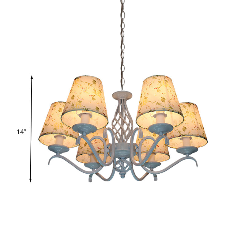 Light Blue 6 Heads Chandelier Light Traditionalism Fabric Conical LED Suspended Lighting Fixture Clearhalo 'Ceiling Lights' 'Chandeliers' Lighting' options 324669
