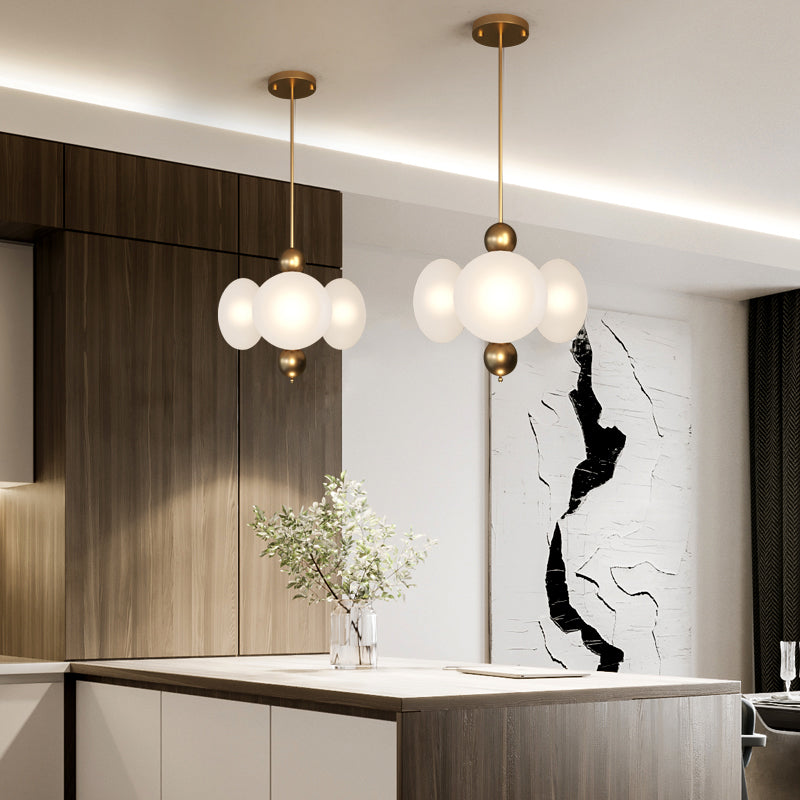 Gold Round Chandelier Light Modernism 4 Heads Frosted Glass Ceiling Suspension Lamp Clearhalo 'Ceiling Lights' 'Chandeliers' 'Glass shade' 'Glass' 'Modern Chandeliers' 'Modern' Lighting' 324711