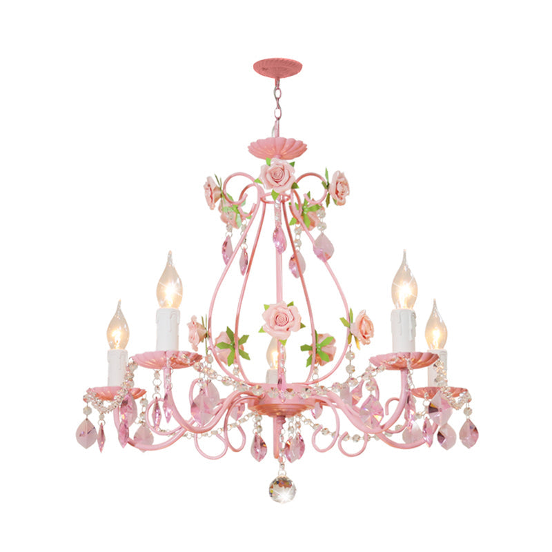Crystal Pink Pendant Chandelier Candelabra 3/5/8 Lights Traditional Ceiling Hang Fixture for Living Room Clearhalo 'Ceiling Lights' 'Chandeliers' Lighting' options 324717