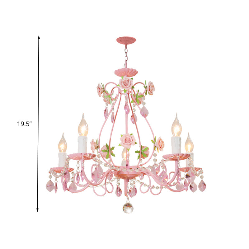Crystal Pink Pendant Chandelier Candelabra 3/5/8 Lights Traditional Ceiling Hang Fixture for Living Room Clearhalo 'Ceiling Lights' 'Chandeliers' Lighting' options 324718