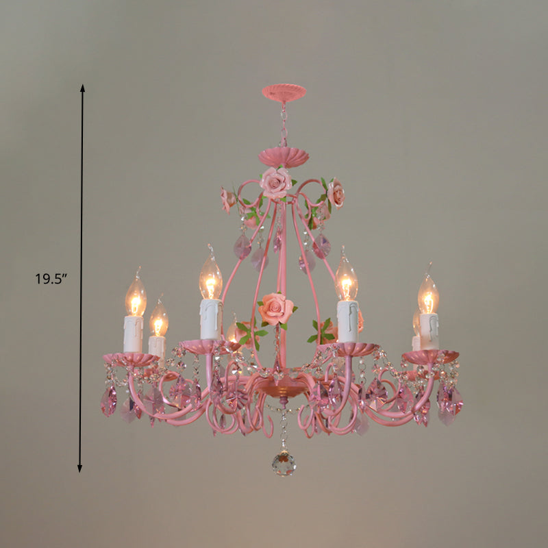 Crystal Pink Pendant Chandelier Candelabra 3/5/8 Lights Traditional Ceiling Hang Fixture for Living Room Clearhalo 'Ceiling Lights' 'Chandeliers' Lighting' options 324721