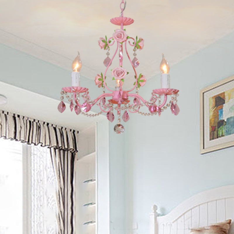 Crystal Pink Pendant Chandelier Candelabra 3/5/8 Lights Traditional Ceiling Hang Fixture for Living Room Clearhalo 'Ceiling Lights' 'Chandeliers' Lighting' options 324722