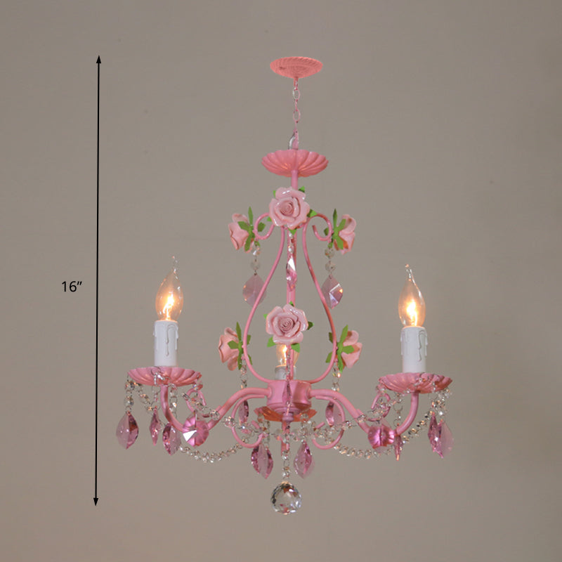 Crystal Pink Pendant Chandelier Candelabra 3/5/8 Lights Traditional Ceiling Hang Fixture for Living Room Clearhalo 'Ceiling Lights' 'Chandeliers' Lighting' options 324724