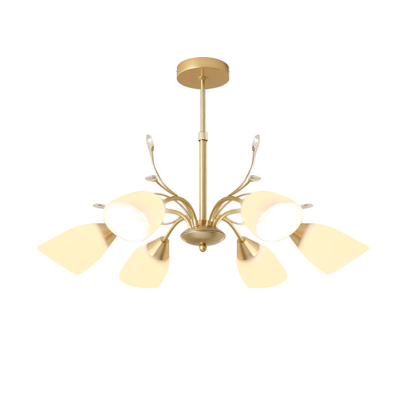 Modernism 3/6 Bulbs Hanging Chandelier Gold Flared Ceiling Pendant Light with White Glass Shade Clearhalo 'Ceiling Lights' 'Chandeliers' 'Close To Ceiling Lights' 'Glass shade' 'Glass' 'Island Lights' 'Modern Chandeliers' 'Modern' Lighting' 324754