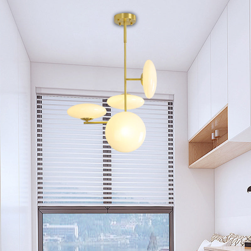 4 Heads Living Room Ceiling Chandelier Modern Gold Hanging Light Fixture with Circle Opal Glass Shade Gold Clearhalo 'Ceiling Lights' 'Chandeliers' 'Close To Ceiling Lights' 'Close to ceiling' 'Glass shade' 'Glass' 'Semi-flushmount' Lighting' 324780