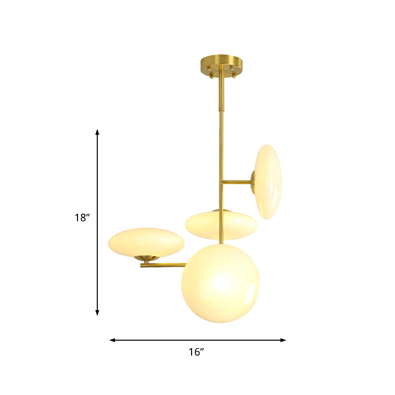 4 Heads Living Room Ceiling Chandelier Modern Gold Hanging Light Fixture with Circle Opal Glass Shade Clearhalo 'Ceiling Lights' 'Chandeliers' 'Close To Ceiling Lights' 'Close to ceiling' 'Glass shade' 'Glass' 'Semi-flushmount' Lighting' 324783
